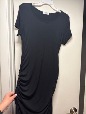 Black maternity Ruched Side Short Sleeve Dress